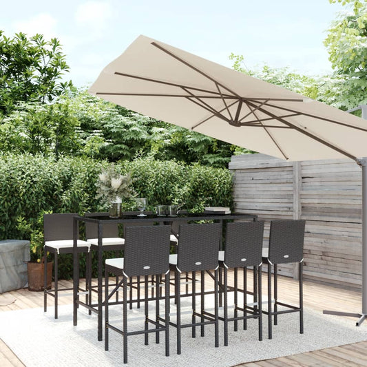 9 Piece Outdoor Bar Set With Cushions Poly Rattan