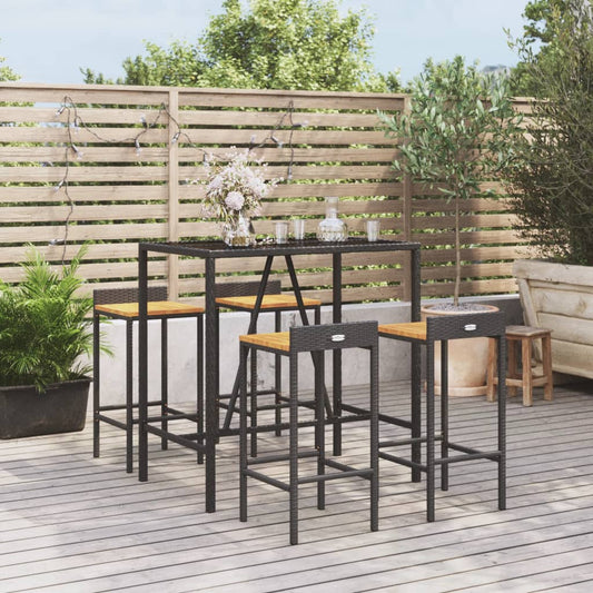 5 Piece Garden Bar Set Poly Rattan& Solid Wood Acacia