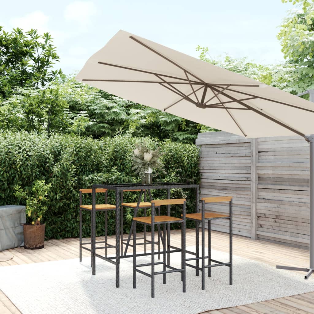 9 Piece Garden Bar Set Poly Rattan& Solid Wood Acacia