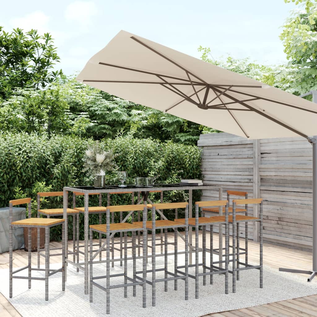 9 Piece Garden Bar Set Poly Rattan& Solid Wood Acacia