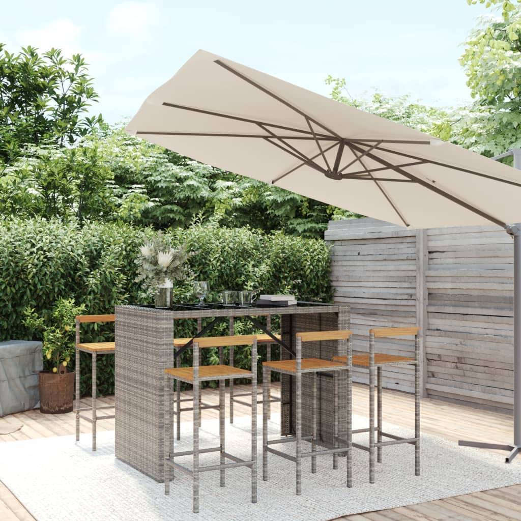 9 Piece Garden Bar Set Poly Rattan& Solid Wood Acacia