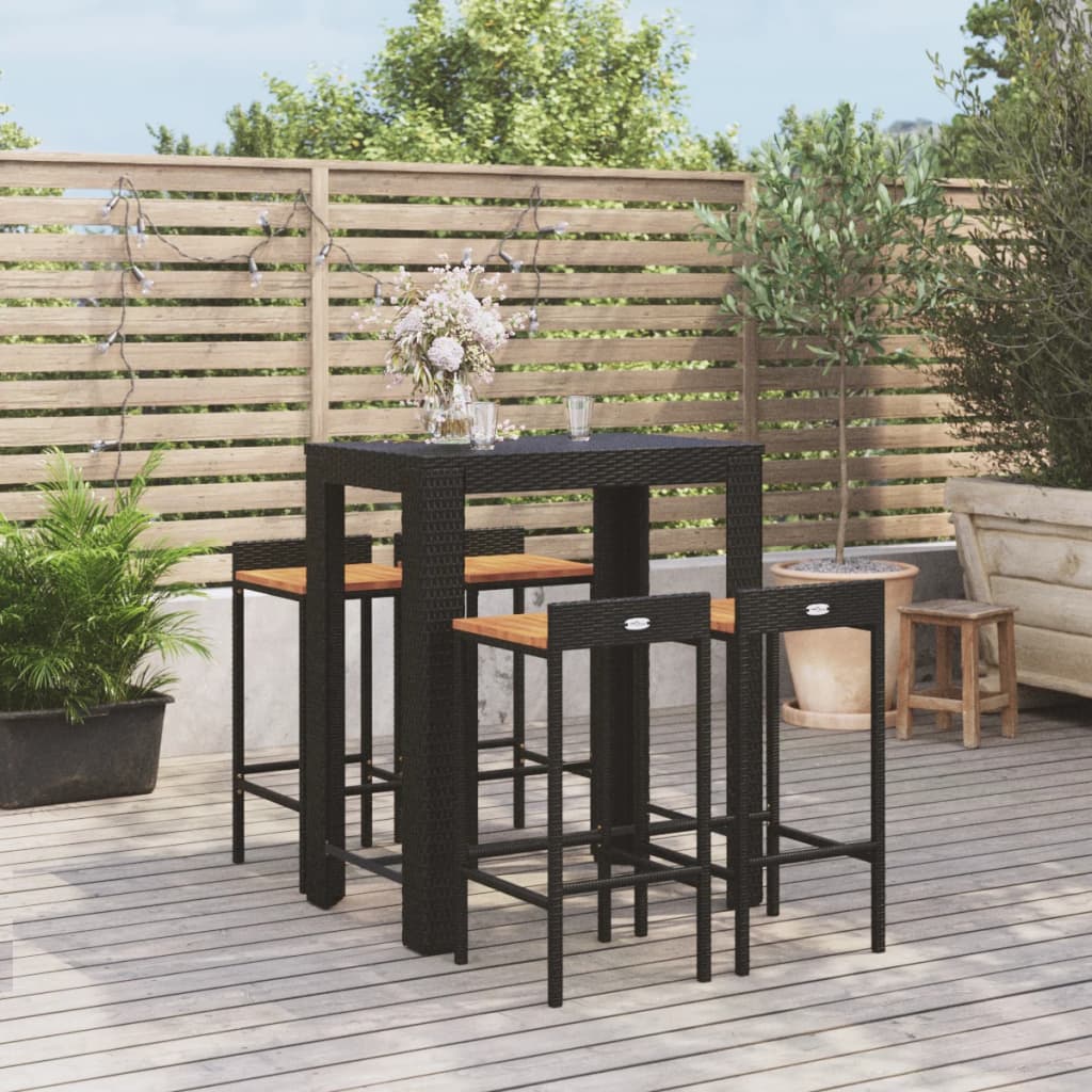 5 Piece Garden Bar Set Poly Rattan&Solid Wood Acacia