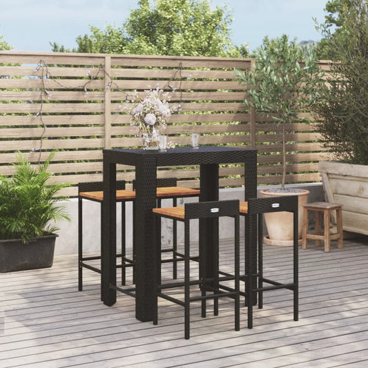5 Piece Garden Bar Set Poly Rattan&Solid Wood Acacia