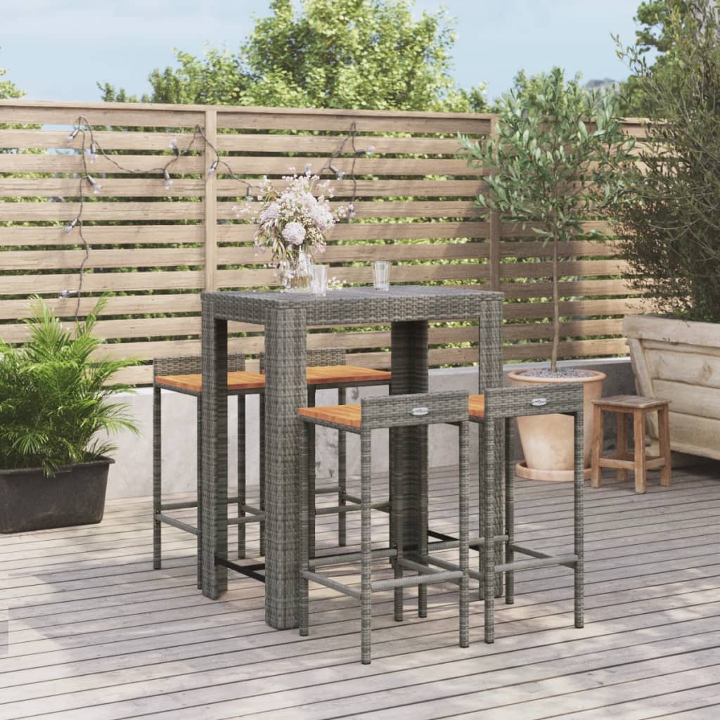 5 Piece Garden Bar Set Poly Rattan&Solid Wood Acacia
