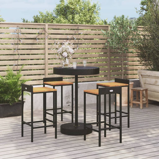 5 Piece Garden Bar Set Poly Rattan&Solid Wood Acacia