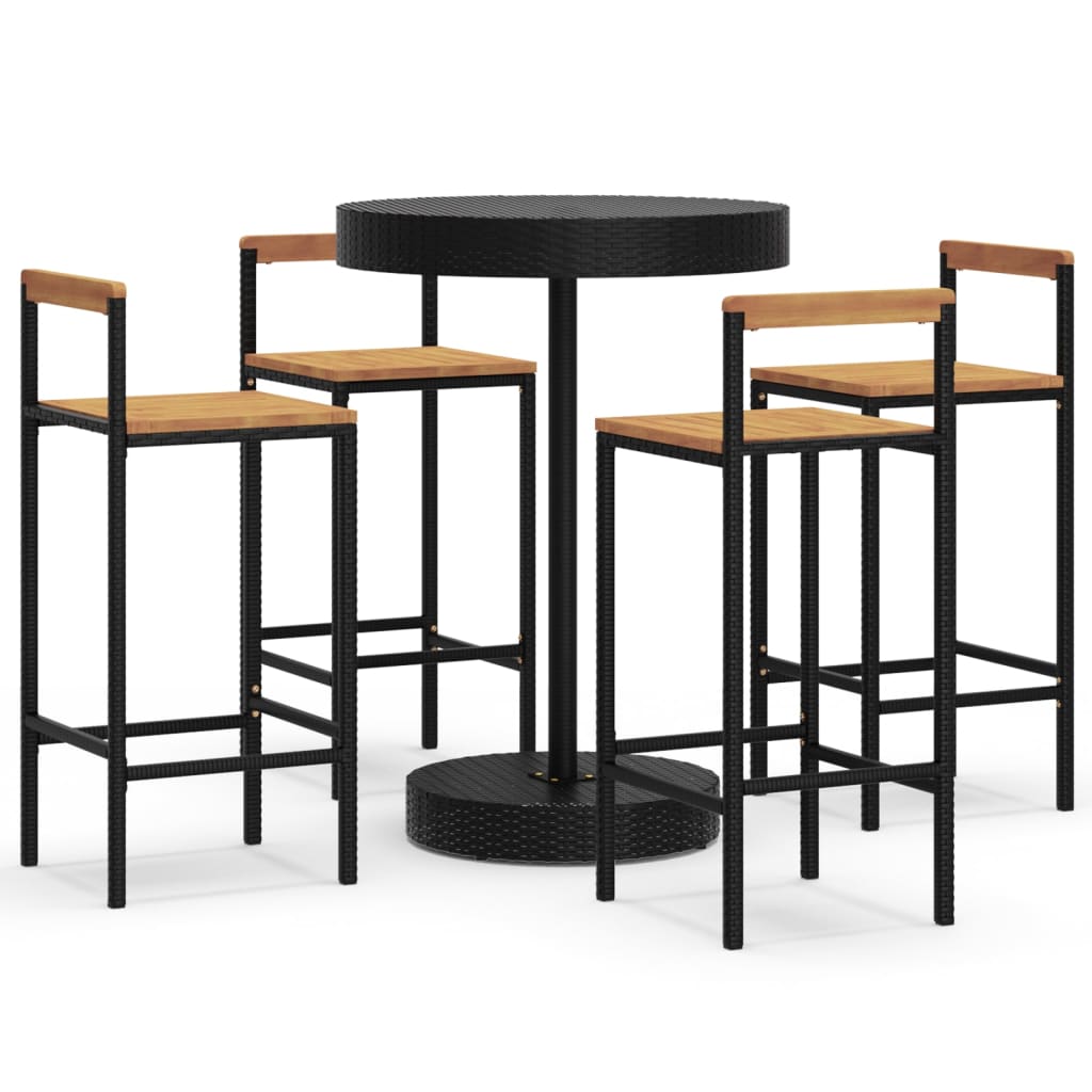 5 Piece Garden Bar Set Poly Rattan&Solid Wood Acacia