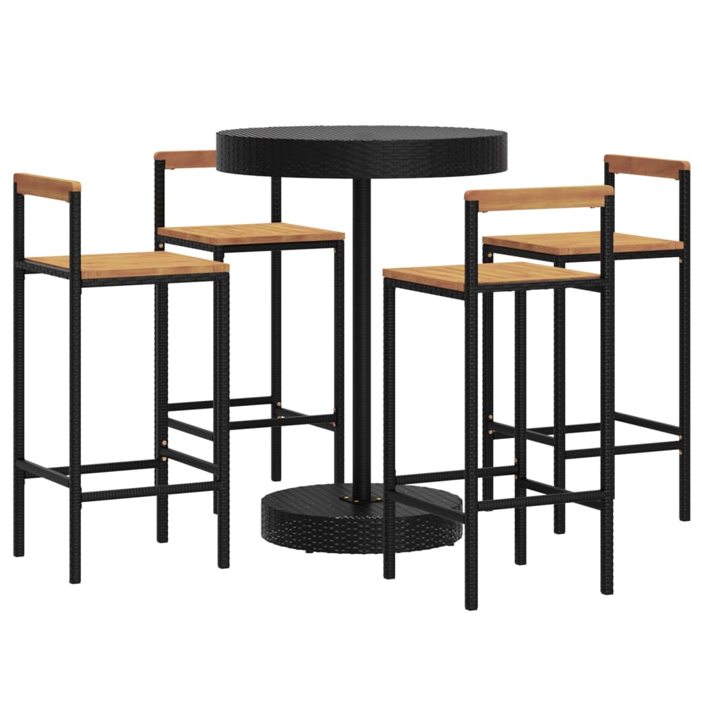 5 Piece Garden Bar Set Poly Rattan&Solid Wood Acacia