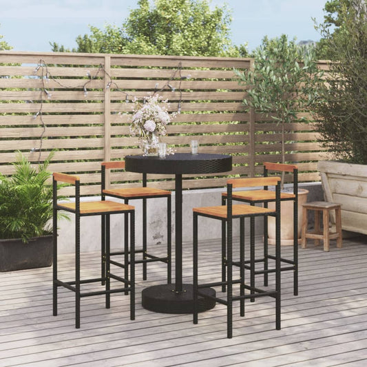 5 Piece Garden Bar Set Poly Rattan&Solid Wood Acacia