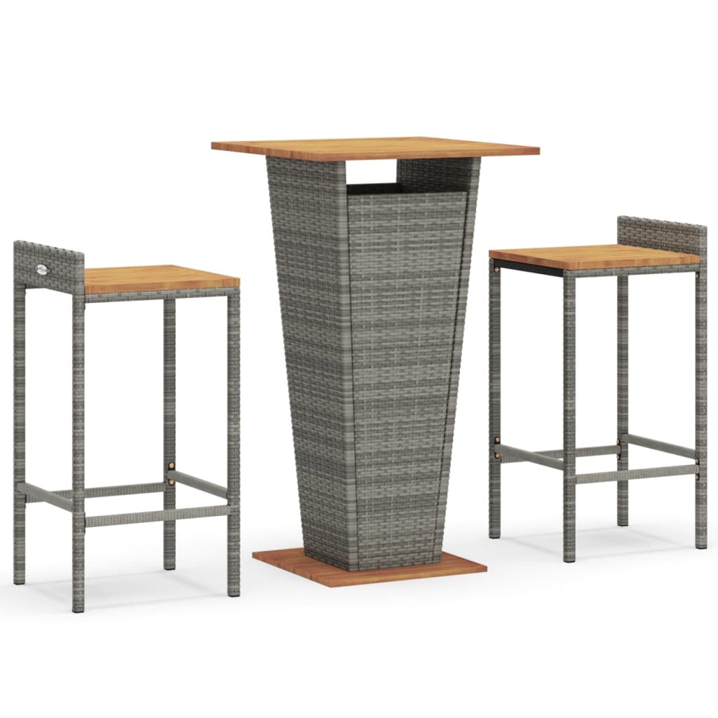 3 Piece Garden Bar Set Poly Rattan&Solid Wood Acacia