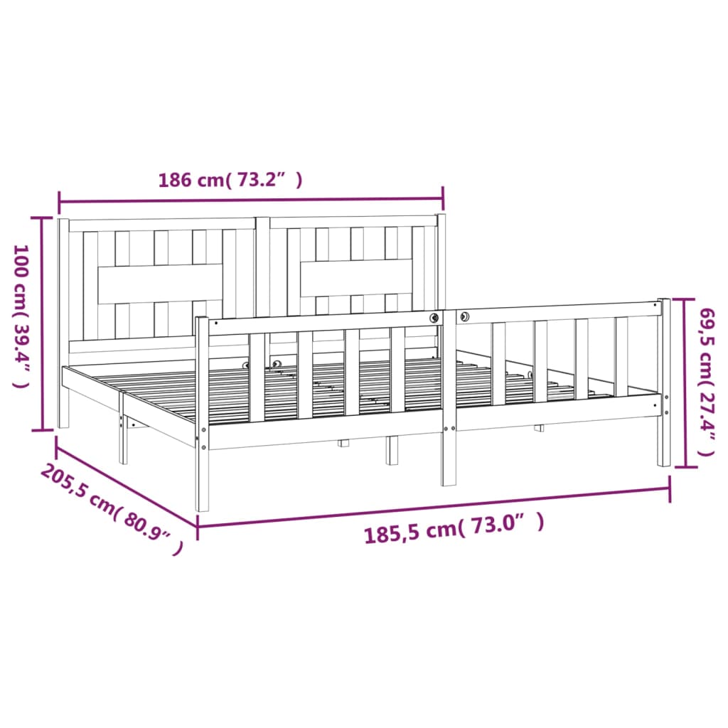 Bed Frame Without Mattress Solid Wood Pine 183X203 Cm King