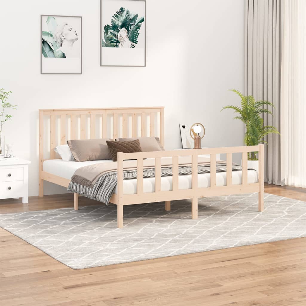 Bed Frame Without Mattress Solid Wood Pine 183X203 Cm King