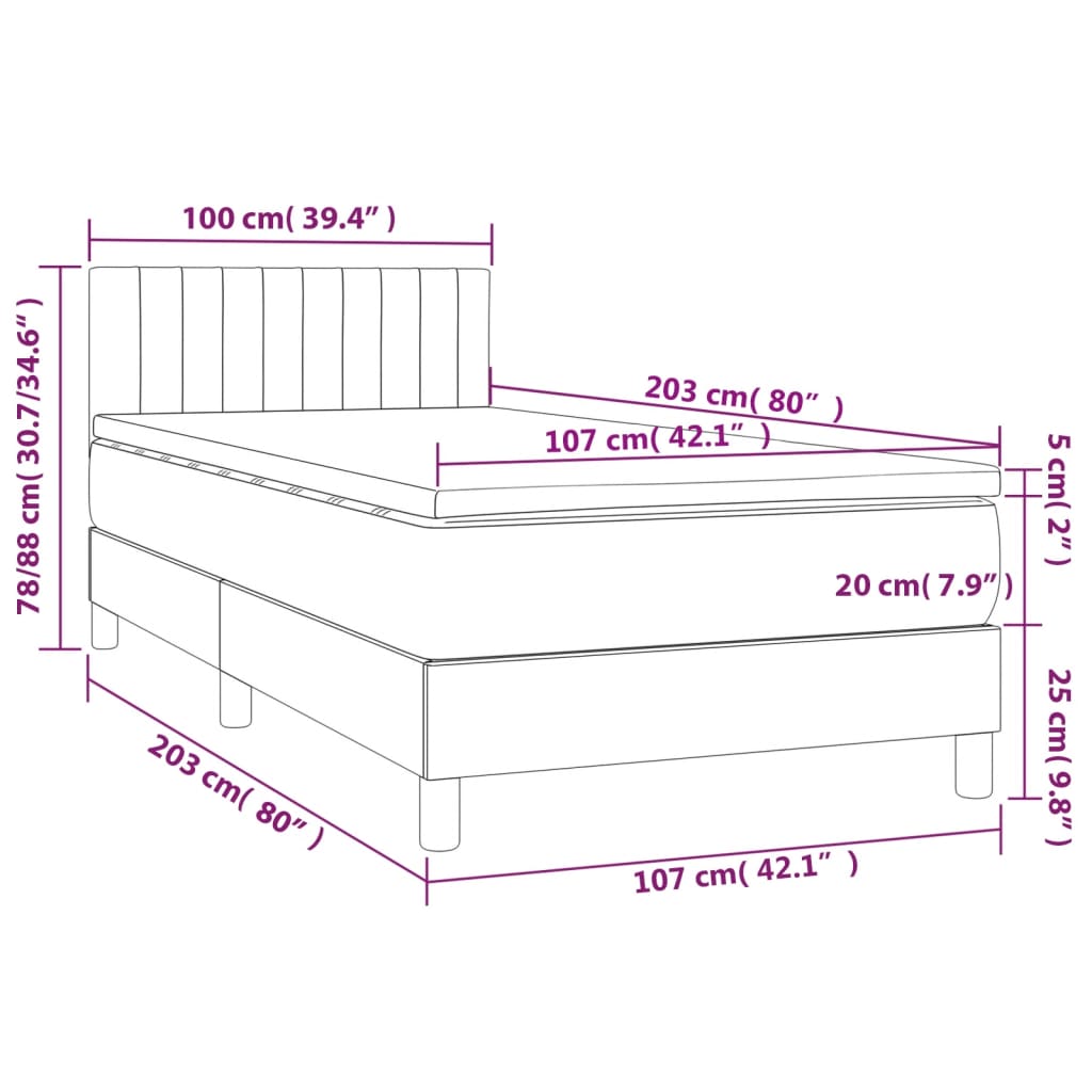 Box Spring Bed With Mattress 100X200 Cm Fabric