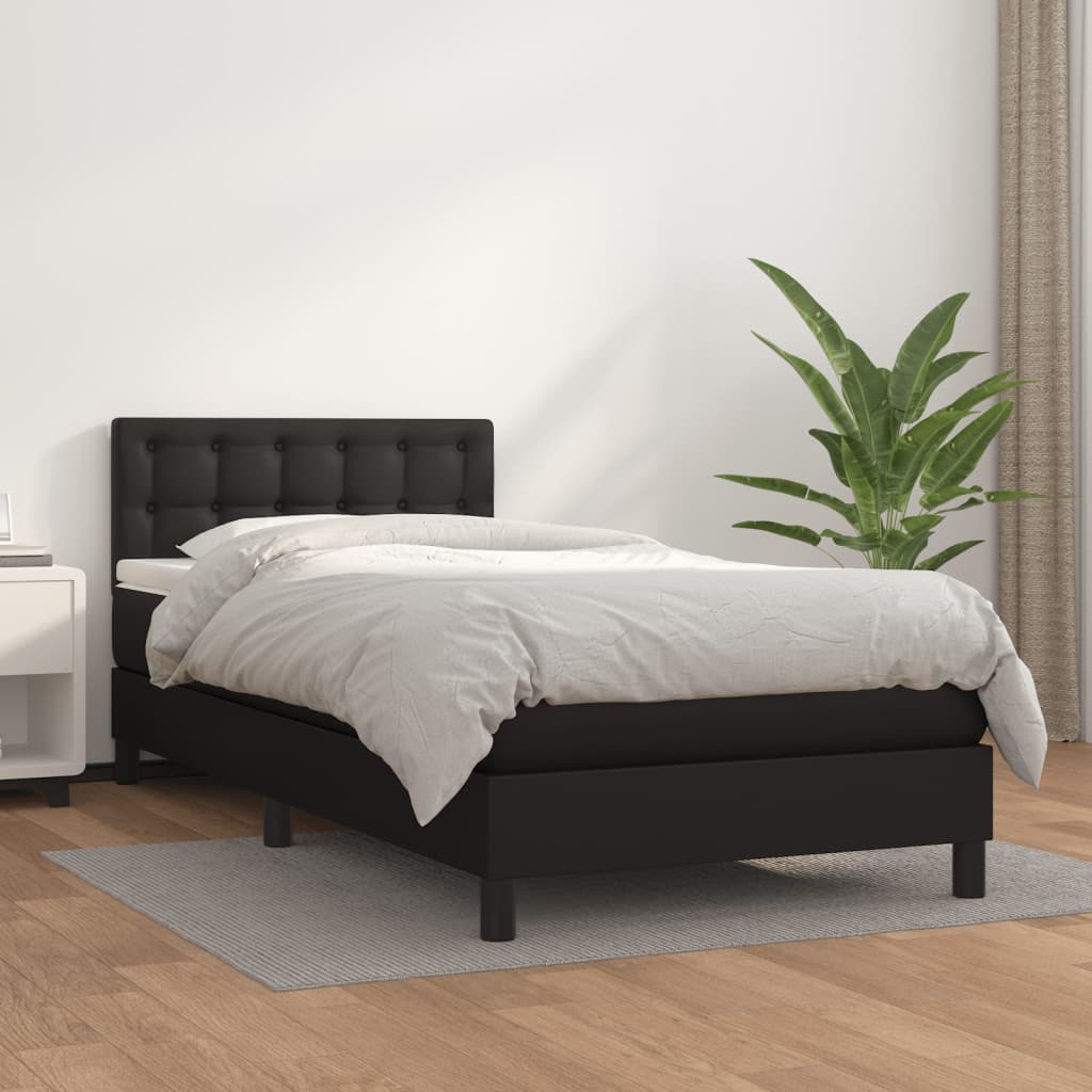 Box Spring Bed With Mattress Black 100X200 Cm Faux Leather