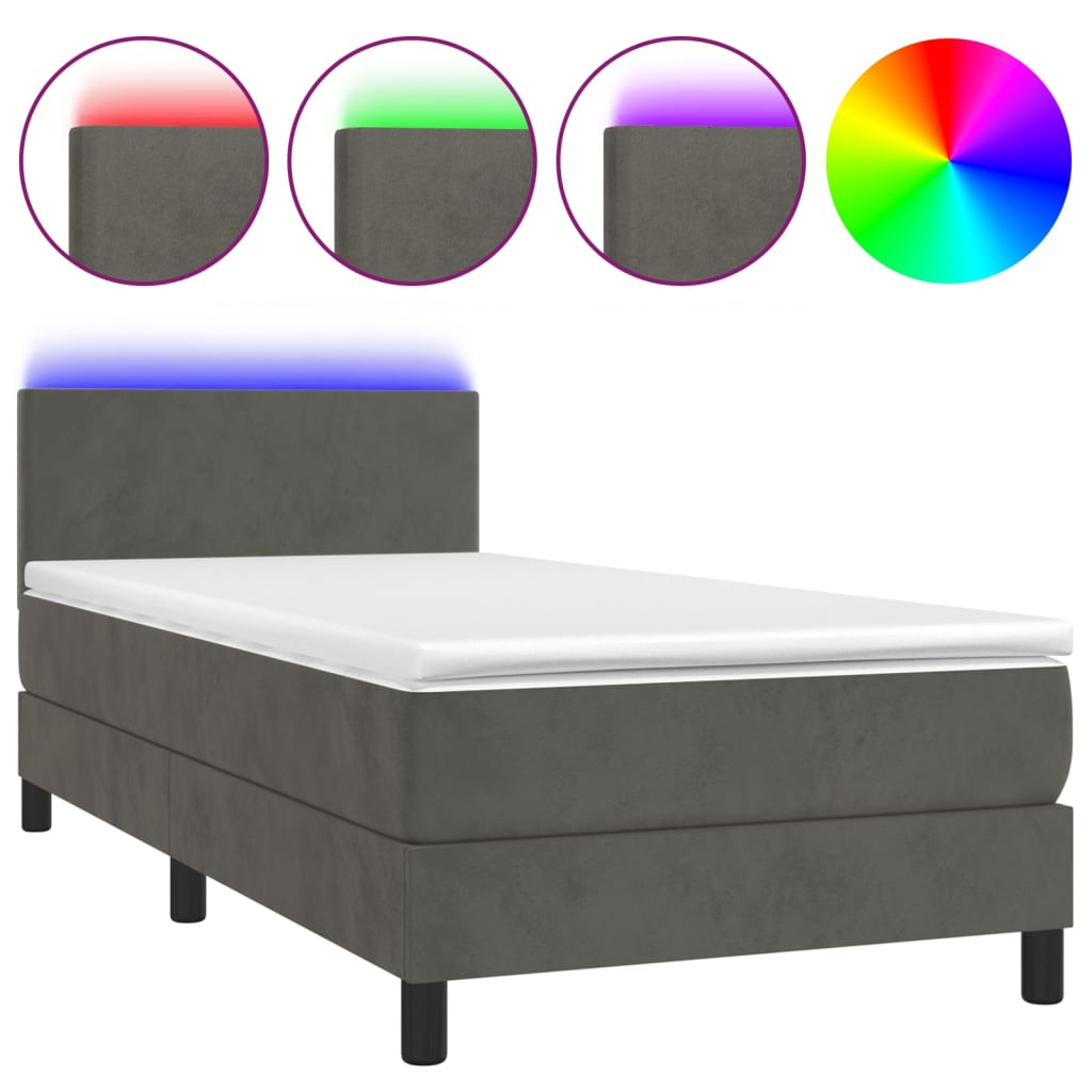 Box Spring Bed With Mattress&Led 100X200Cm Velvet