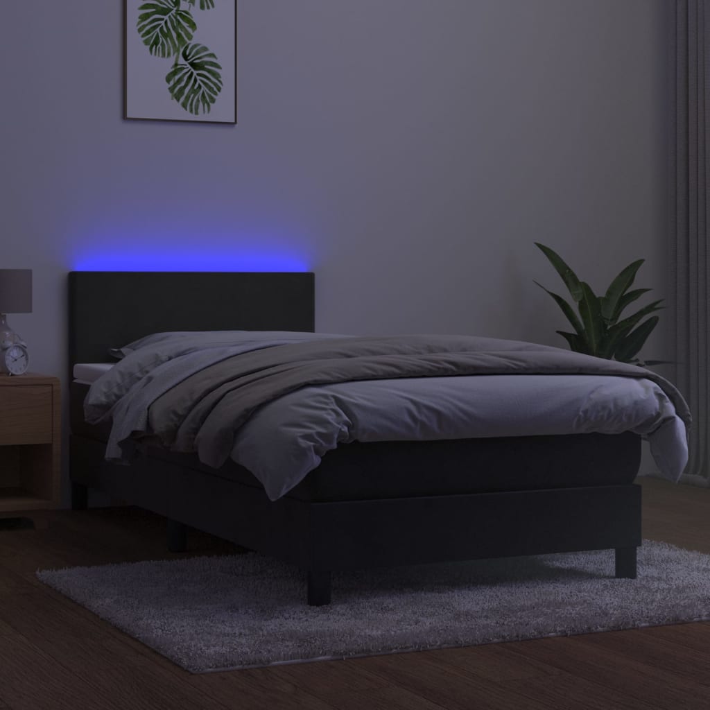 Box Spring Bed With Mattress&Led 100X200Cm Velvet