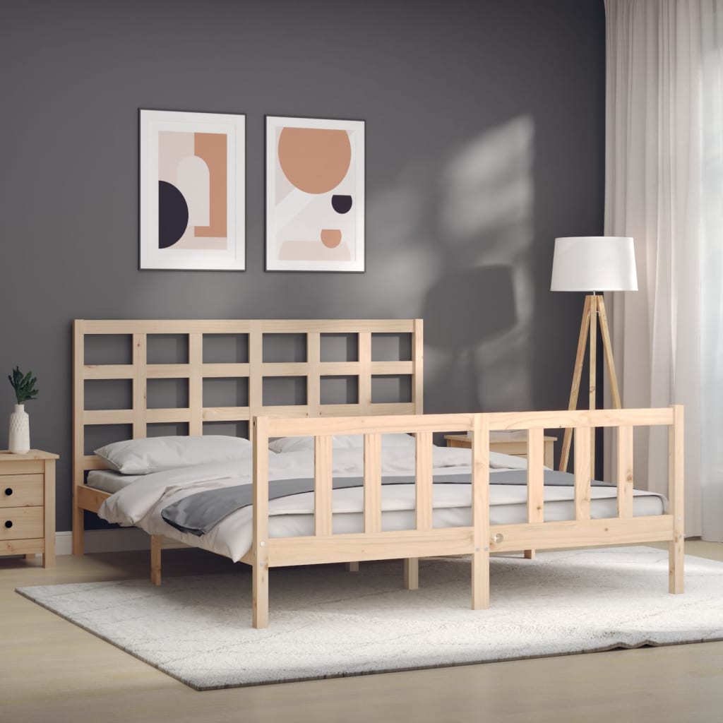 Bed Frame Without Mattress 150X200 Cm Solid Wood Pine