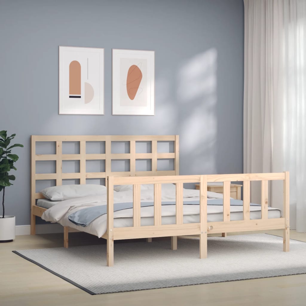 Bed Frame Without Mattress 150X200 Cm Solid Wood Pine