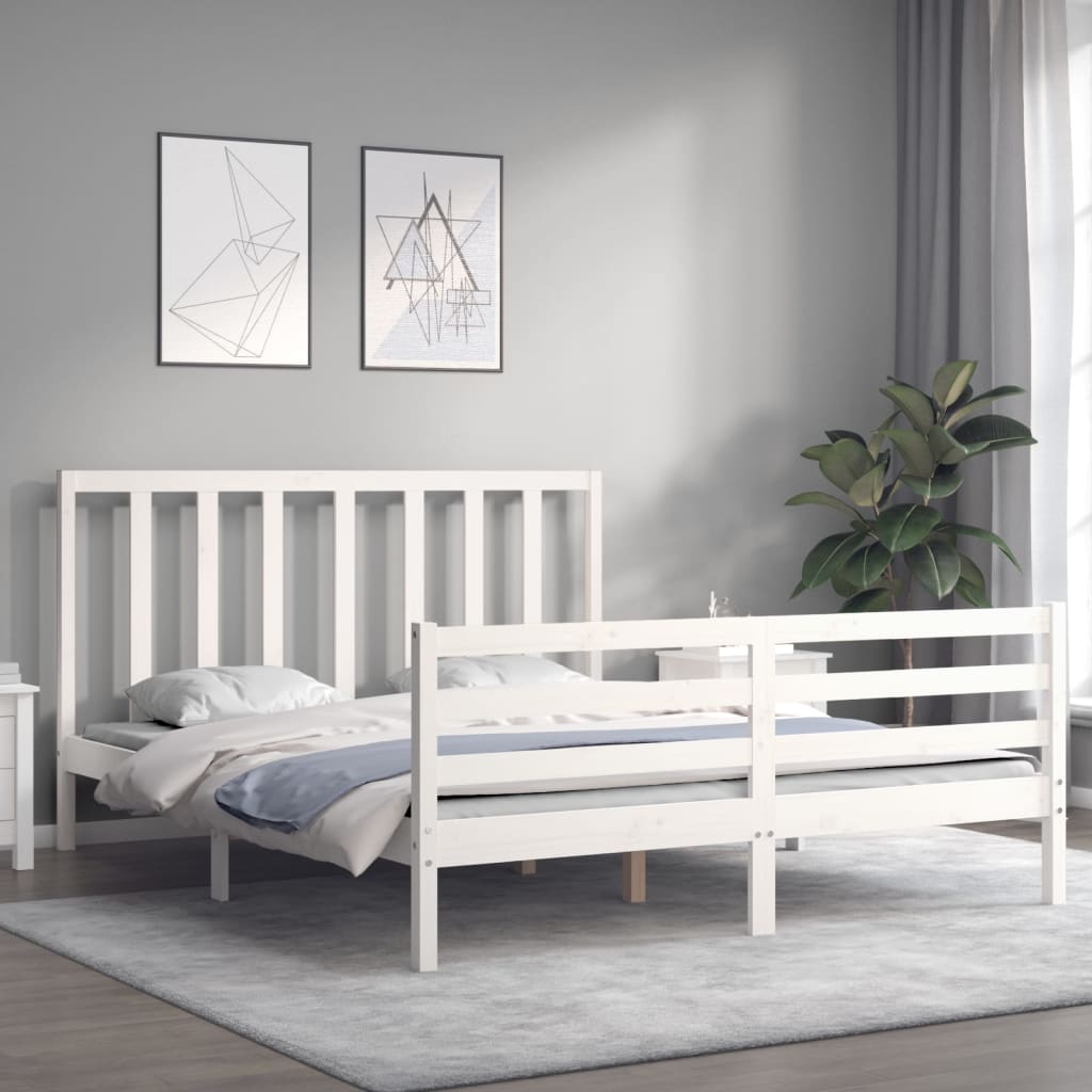 Bed Frame Without Mattress White 150X200 Cm Solid Wood Pine