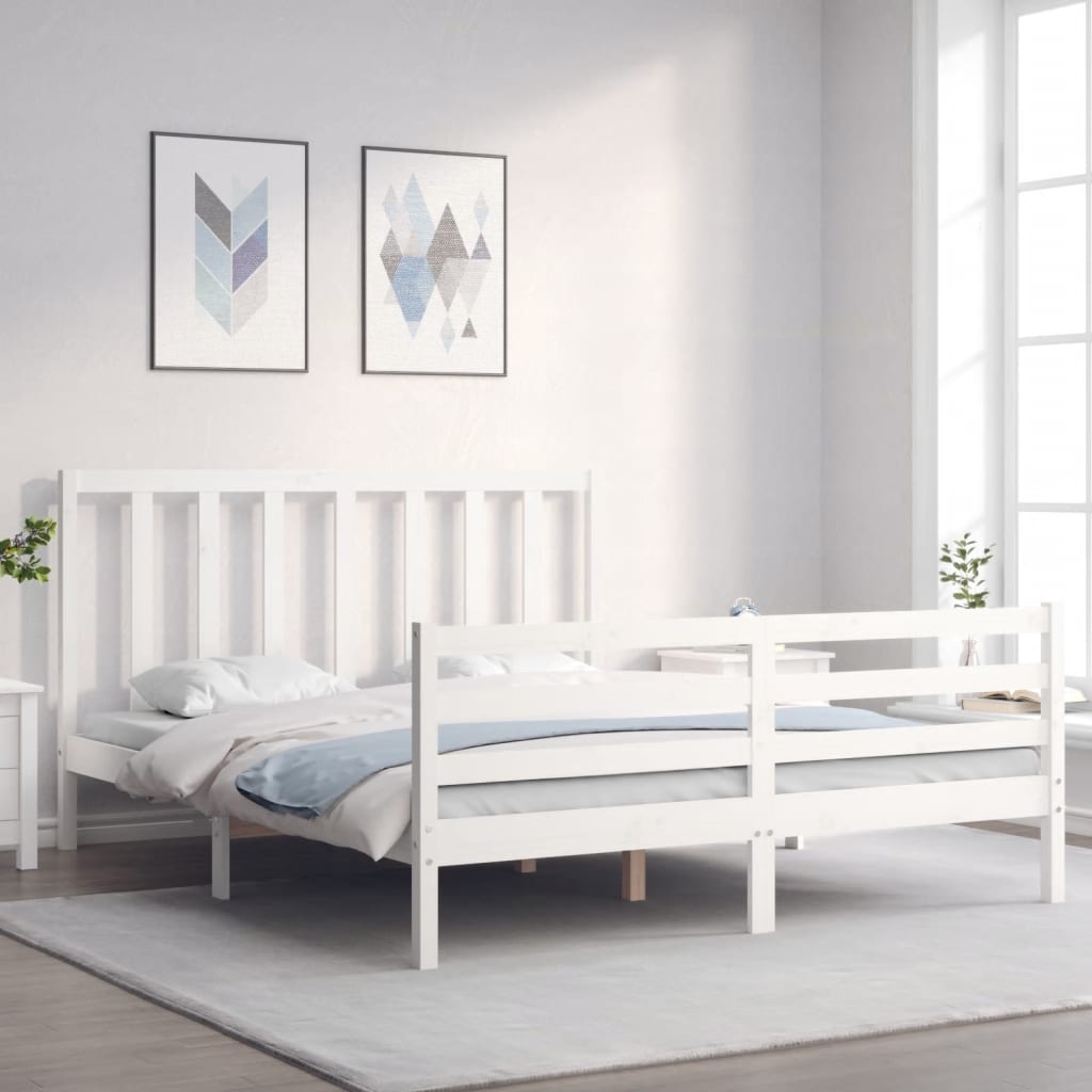 Bed Frame Without Mattress White 150X200 Cm Solid Wood Pine