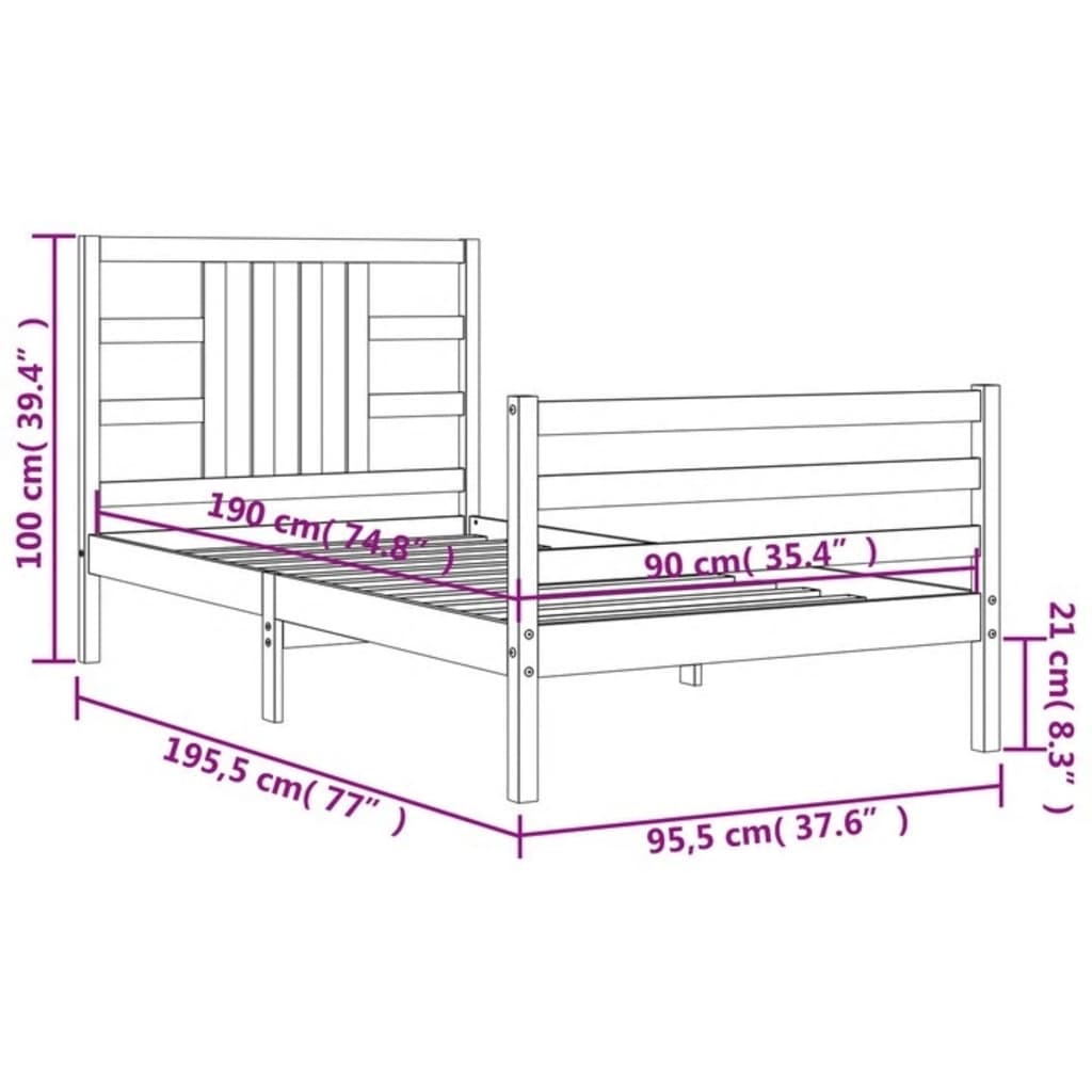 Bed Frame Without Mattress White 90X190 Cm Solid Wood Pine