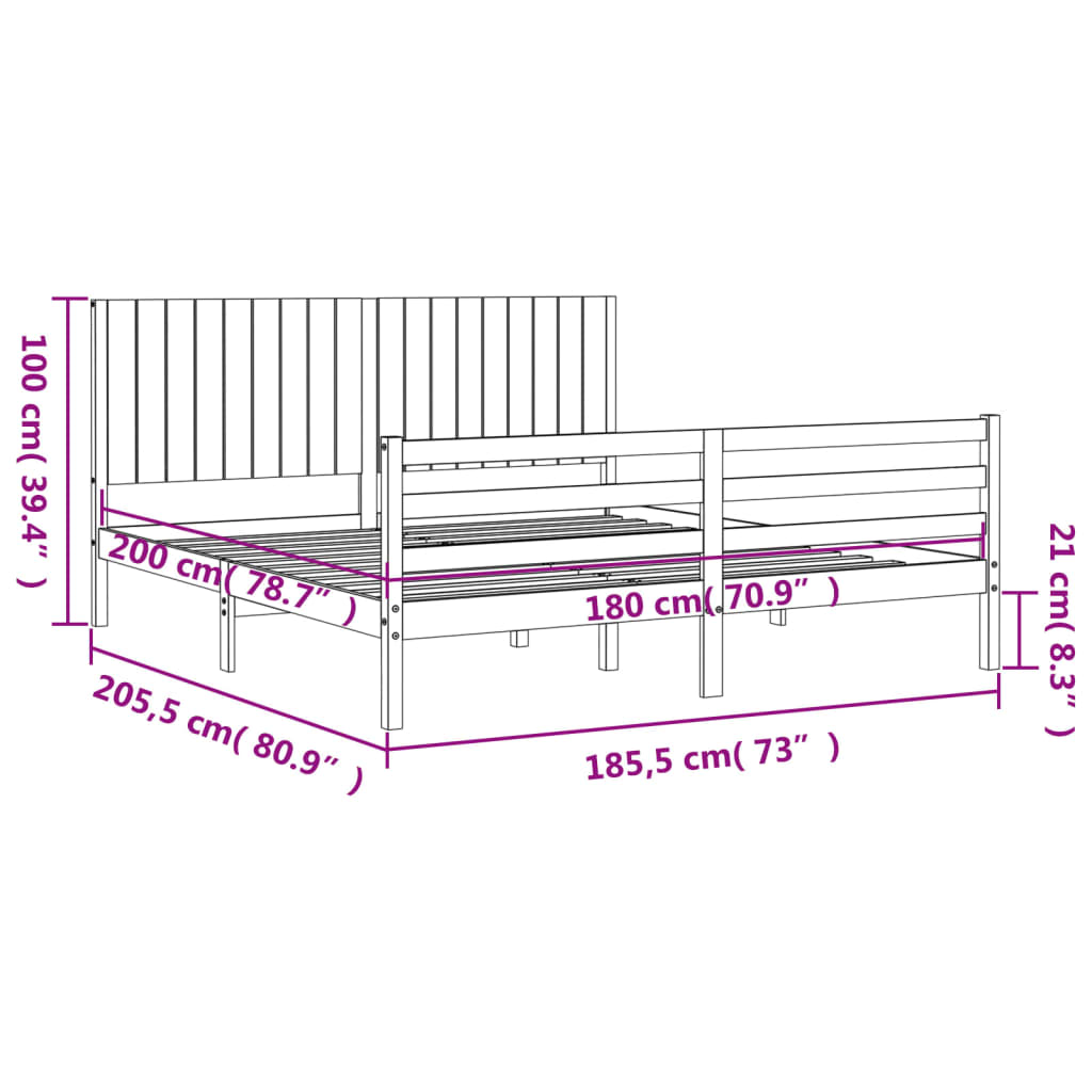 Bed Frame Without Mattress 183X203 Cm King Solid Wood