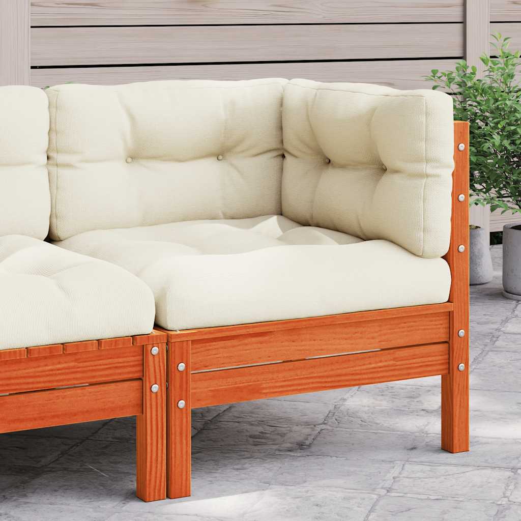 3 Piece Garden Lounge Set With Cream Cushions Solid Pinewood