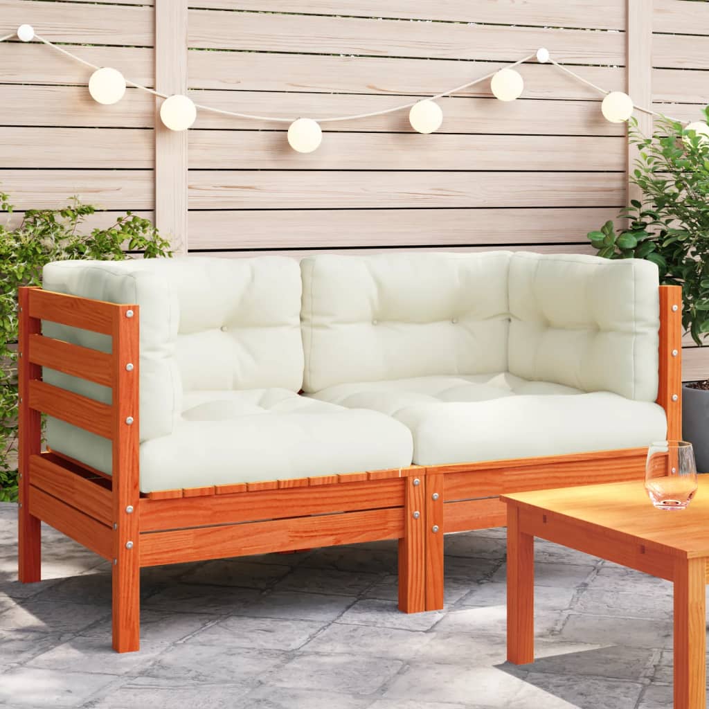 3 Piece Garden Lounge Set With Cream Cushions Solid Pinewood