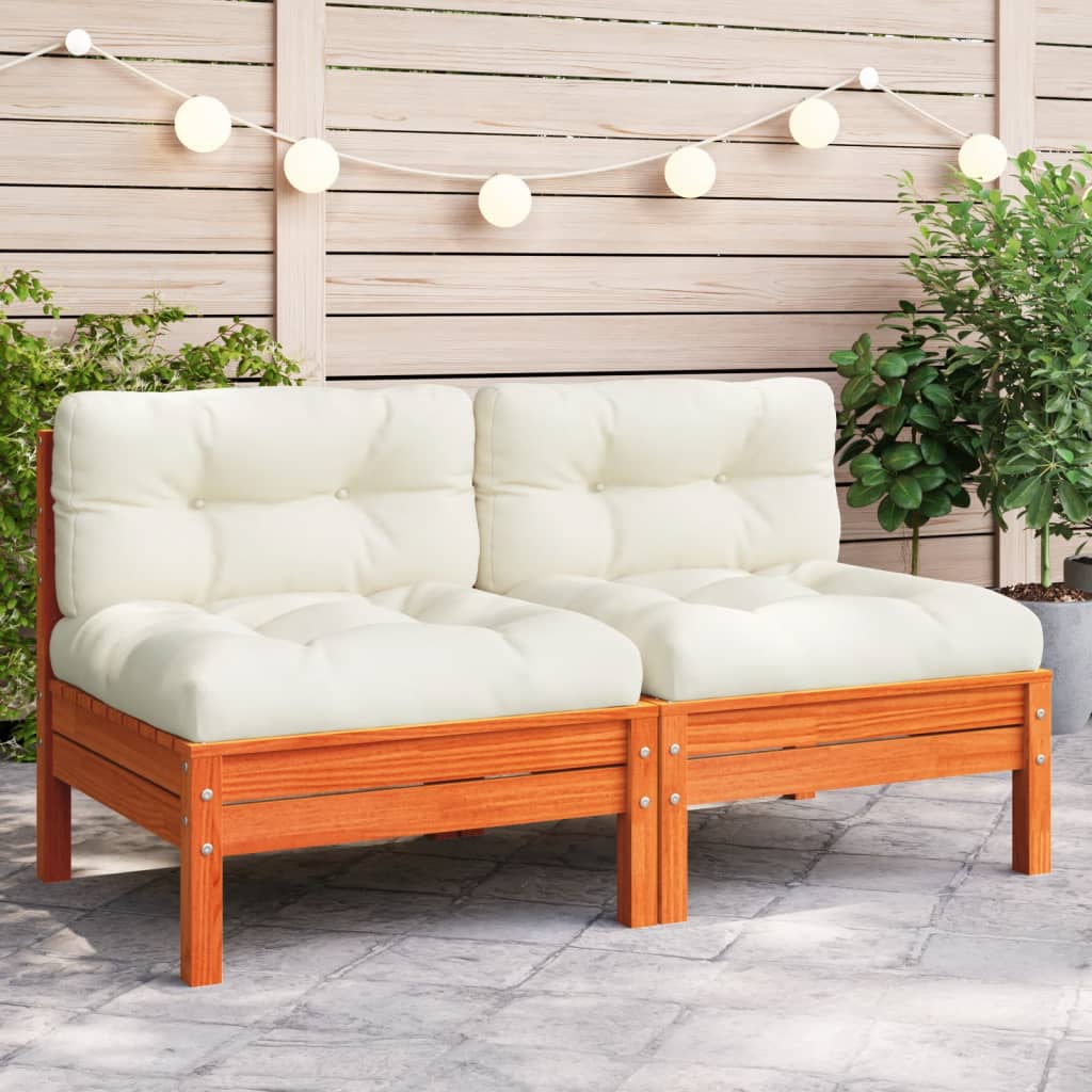3 Piece Garden Lounge Set With Cream Cushions Solid Pinewood