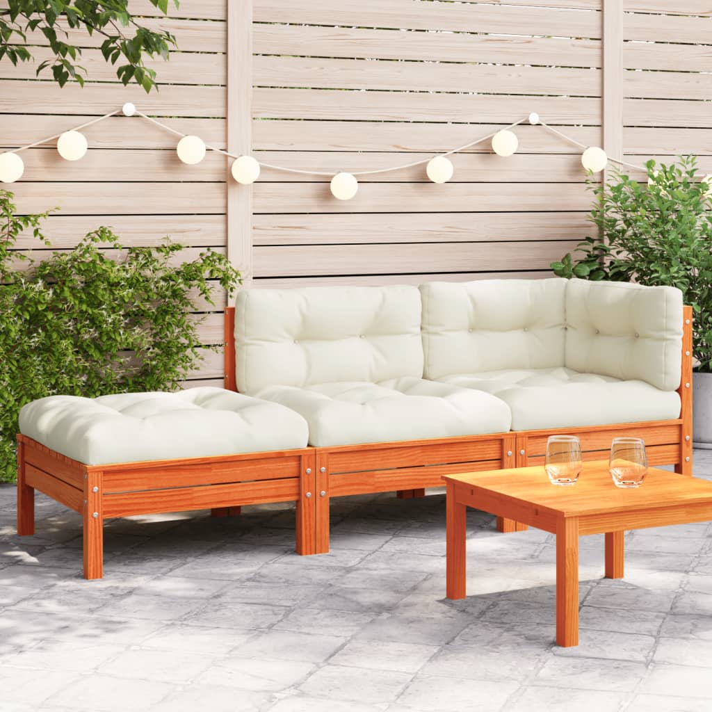 3 Piece Garden Lounge Set With Cream Cushions Solid Pinewood
