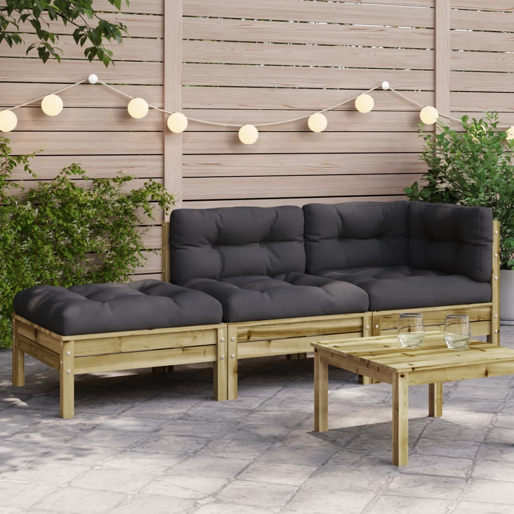 3 Piece Garden Lounge Set With Cream Cushions Solid Pinewood
