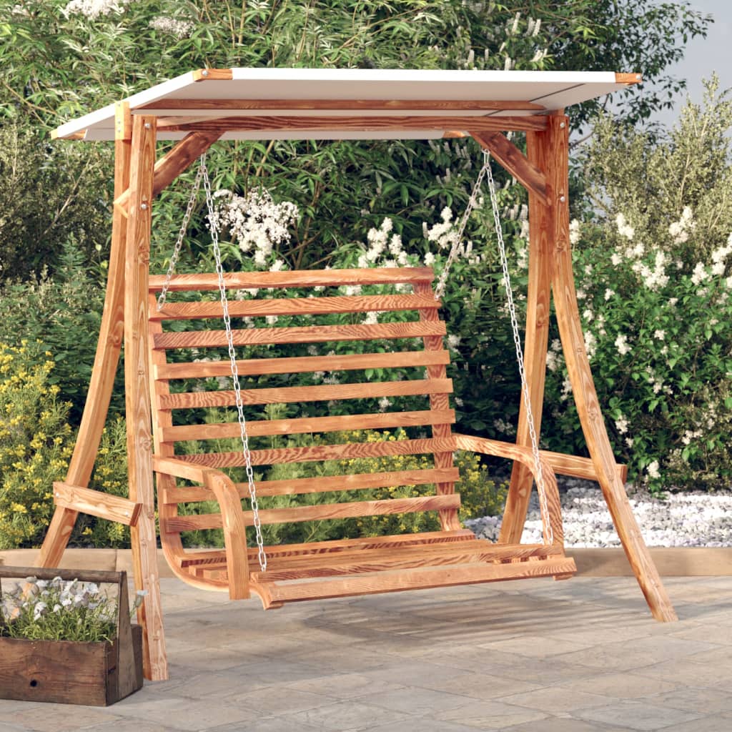 Swing Bench With Canopy Solid Wood Spruce With Teak Finish
