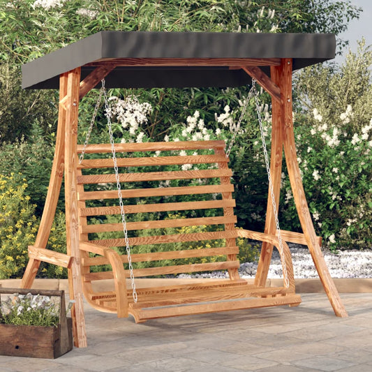 Swing Bench With Canopy Solid Wood Spruce With Teak Finish