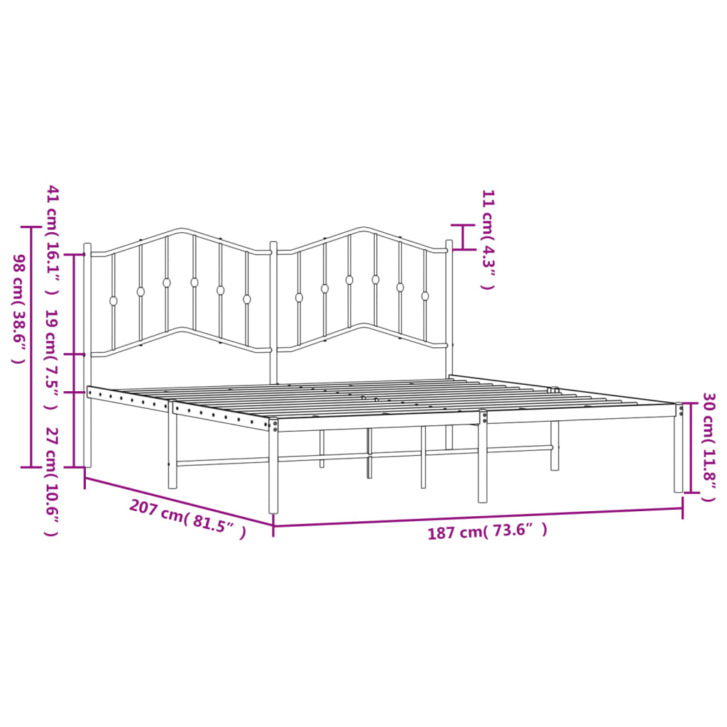 Metal Bed Frame Without Mattress 183X203 Cm King