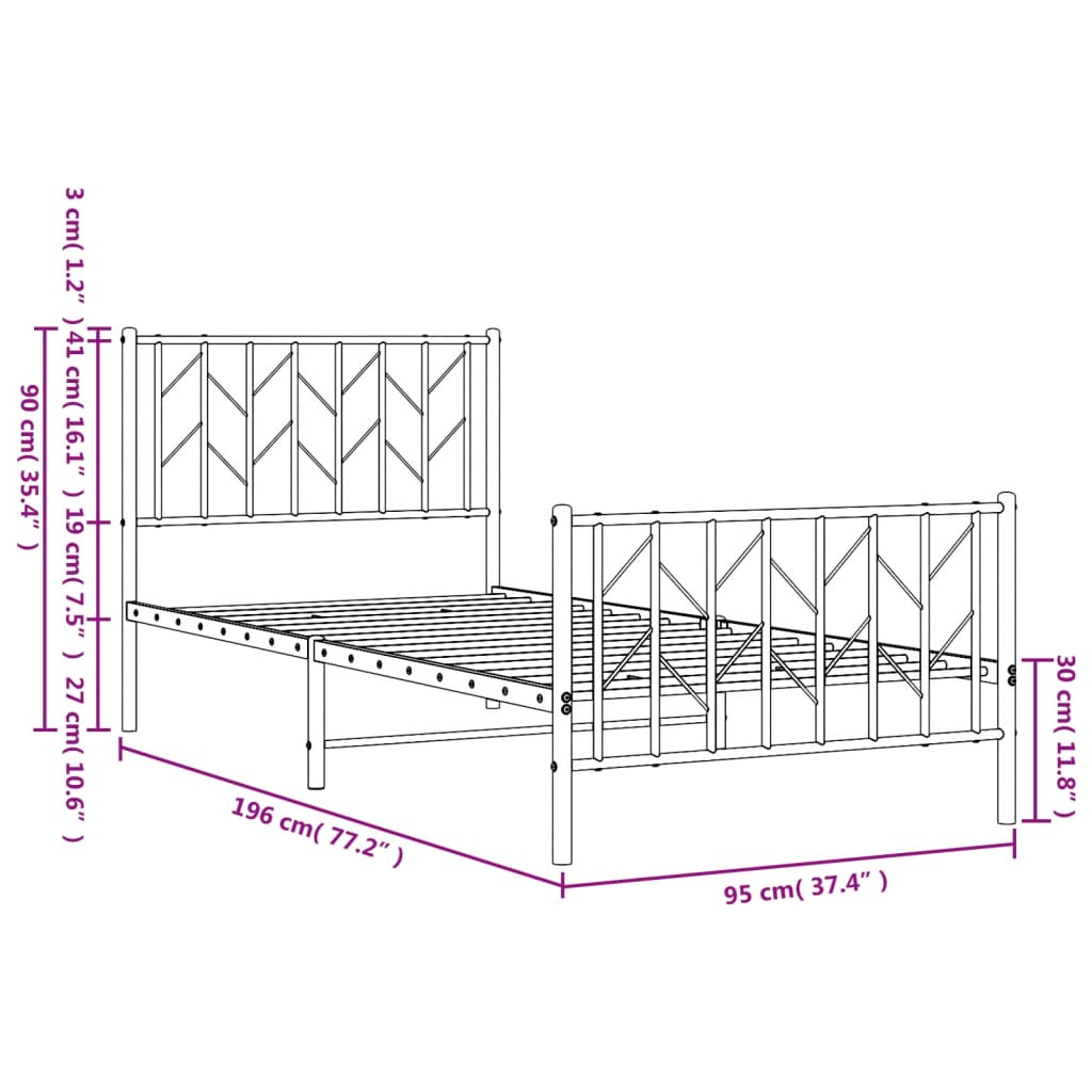 Metal Bed Frame Without Mattress With Footboard