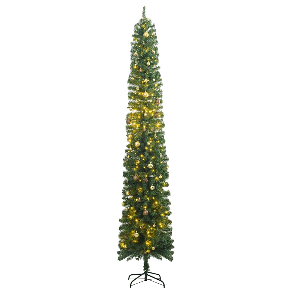 Slim Artificial Pre-Lit Christmas Tree With Ball Set Green