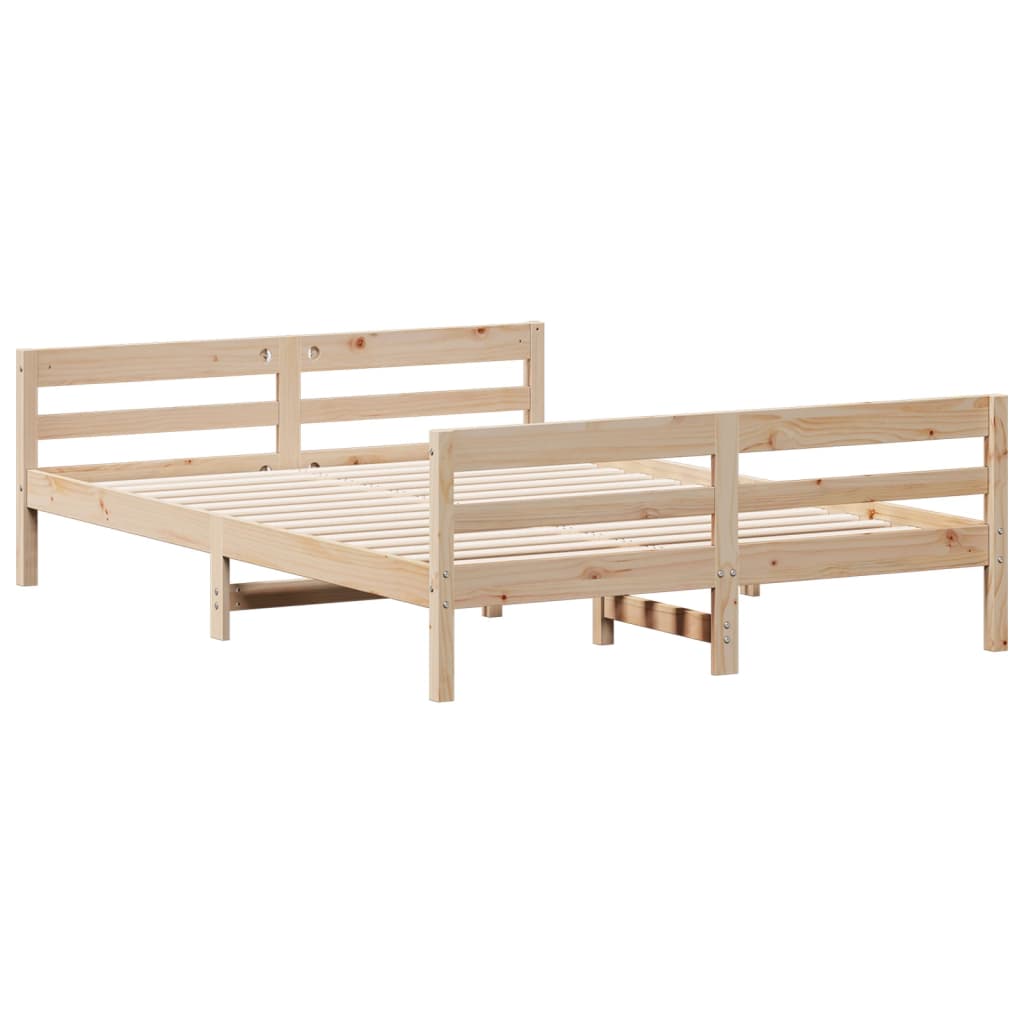 Bed Frame Without Mattress 137X187 Cm Double Solid Wood Pine