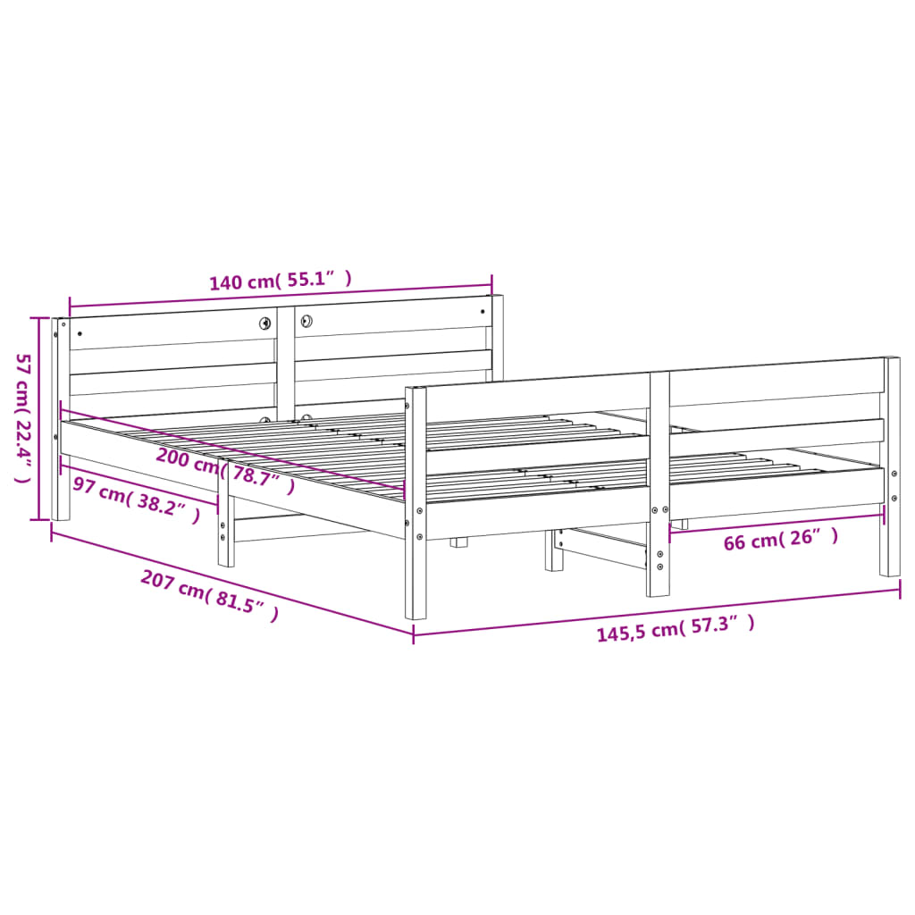Bed Frame Without Mattress 137X187 Cm Double Solid Wood Pine