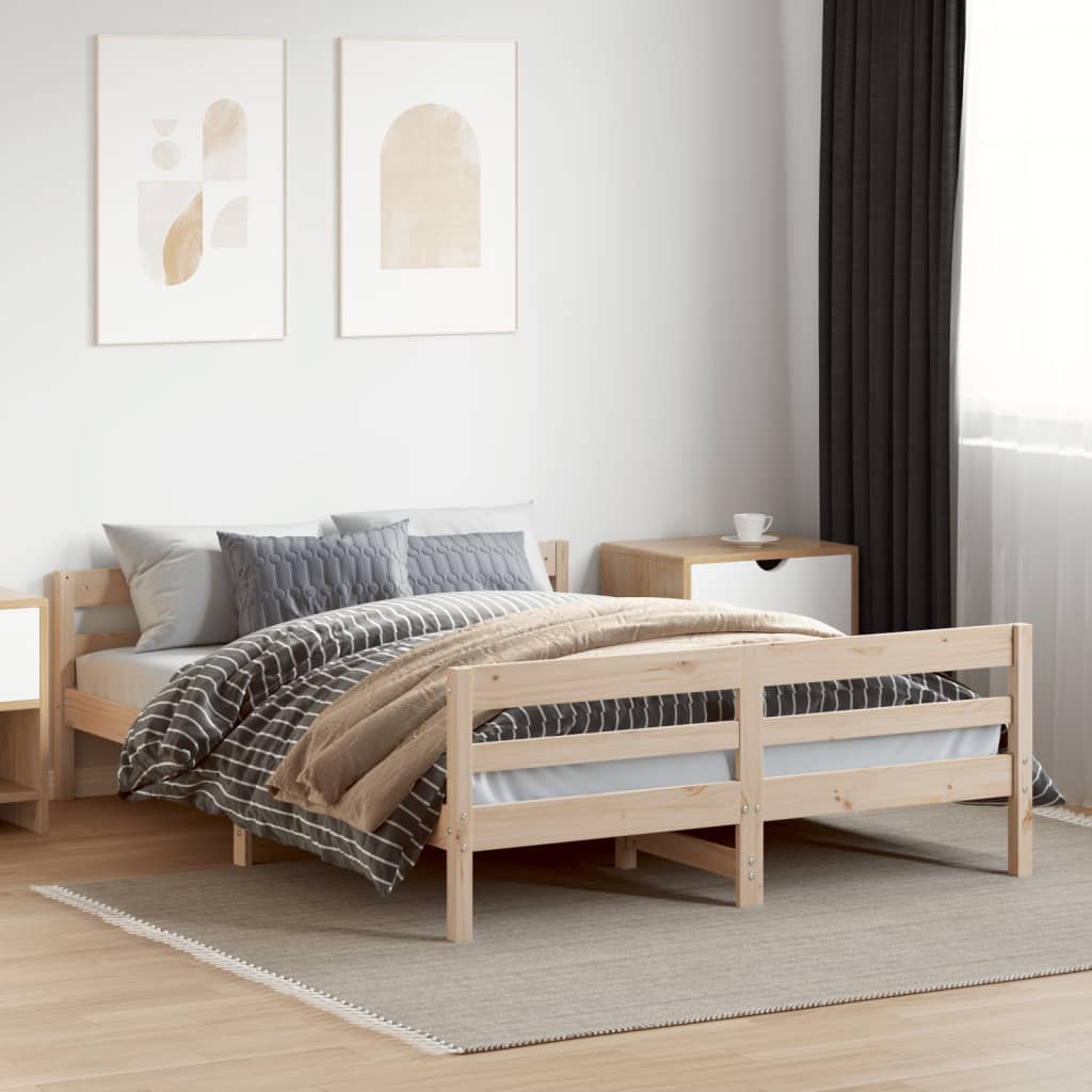 Bed Frame Without Mattress 137X187 Cm Double Solid Wood Pine