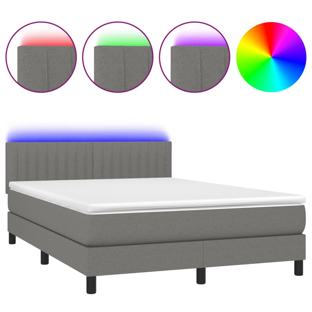 Box Spring Bed With Mattress&Led 100X200Cm Fabric
