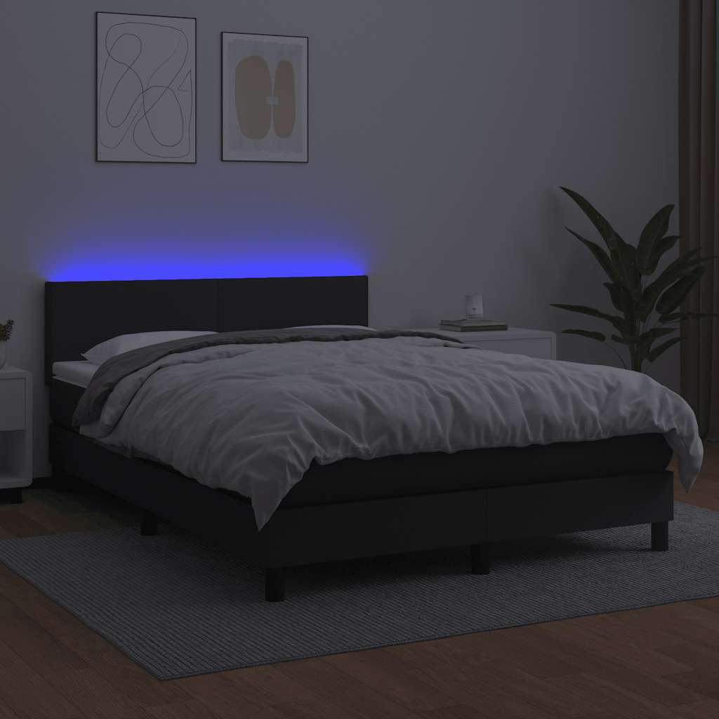 Box Spring Bed With Mattress&Led Black 100X200Cm Faux Leather