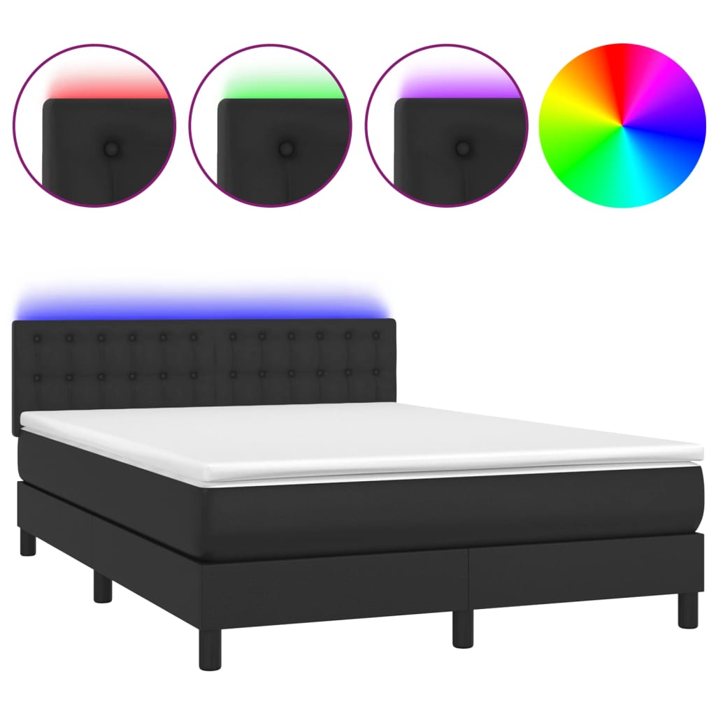 Box Spring Bed With Mattress&Led Black 100X200Cm Faux Leather