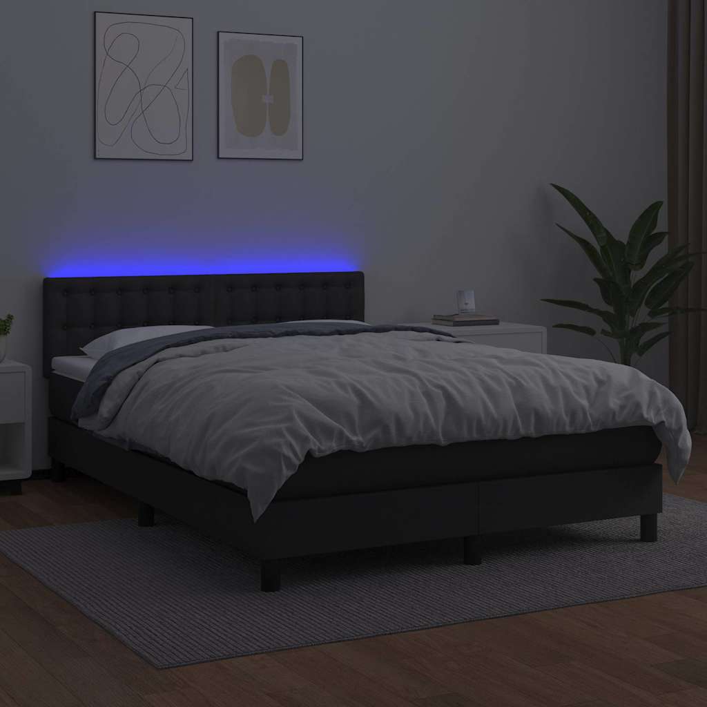 Box Spring Bed With Mattress&Led Black 100X200Cm Faux Leather