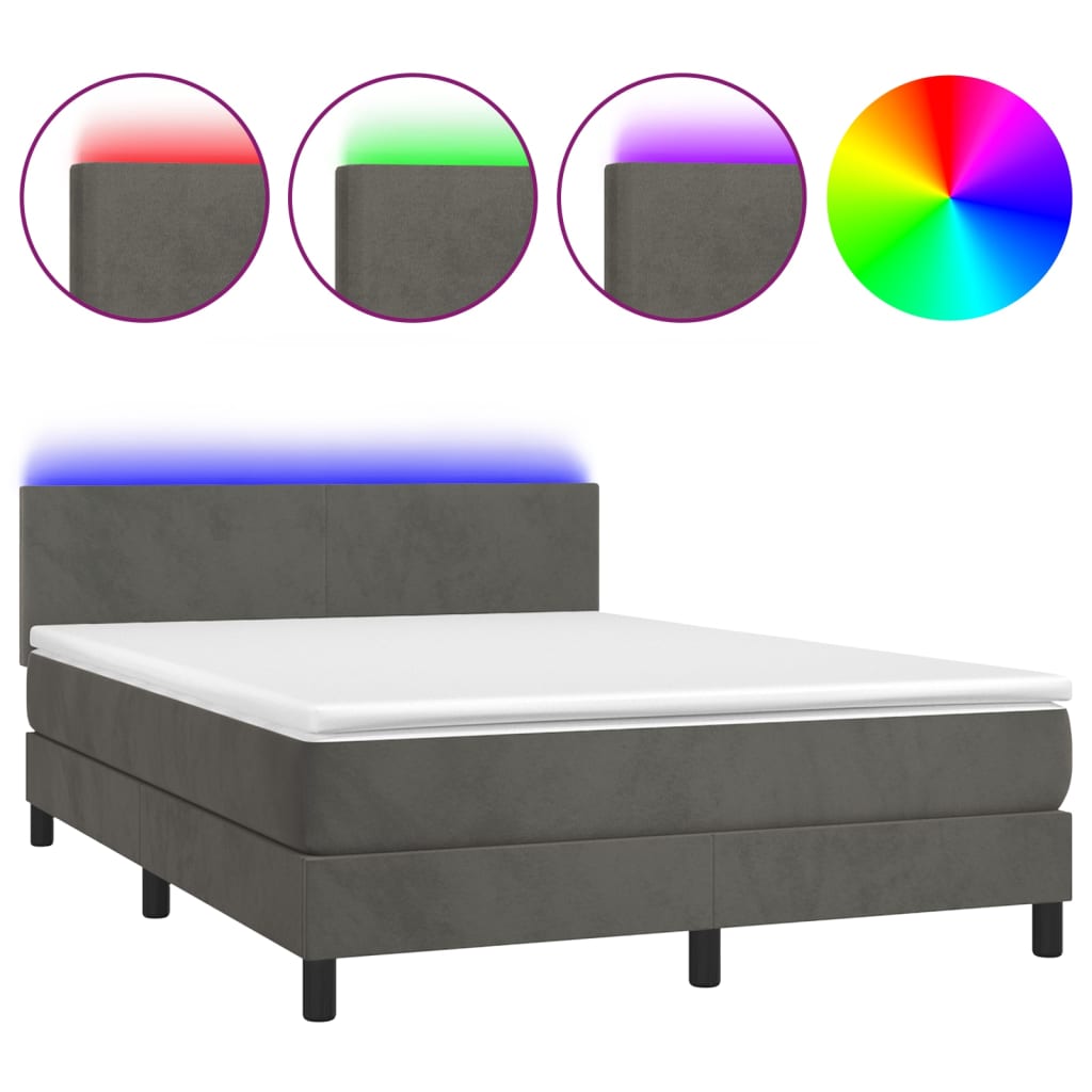 Box Spring Bed With Mattress&Led 100X200Cm Velvet
