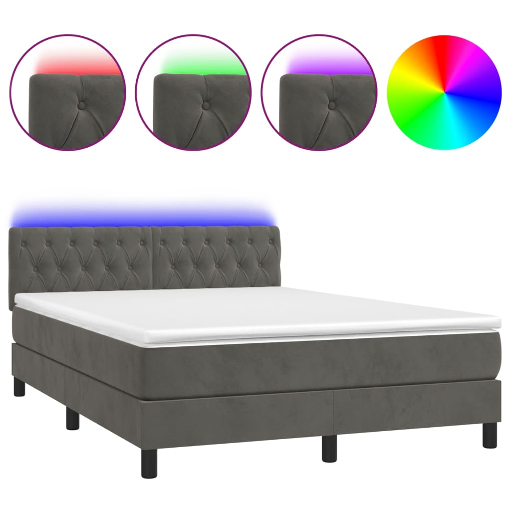 Box Spring Bed With Mattress&Led 100X200Cm Velvet