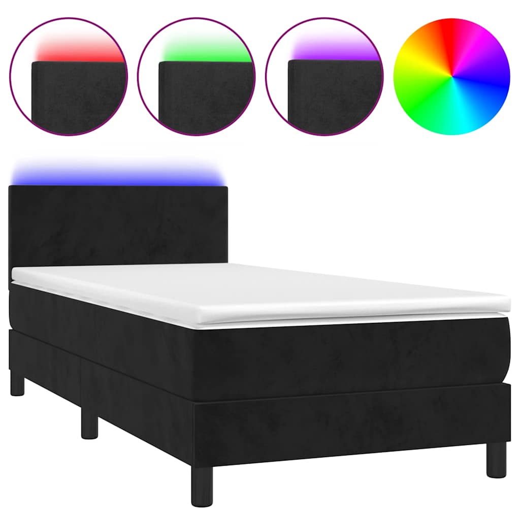 Box Spring Bed With Mattress&Led 100X200Cm Velvet