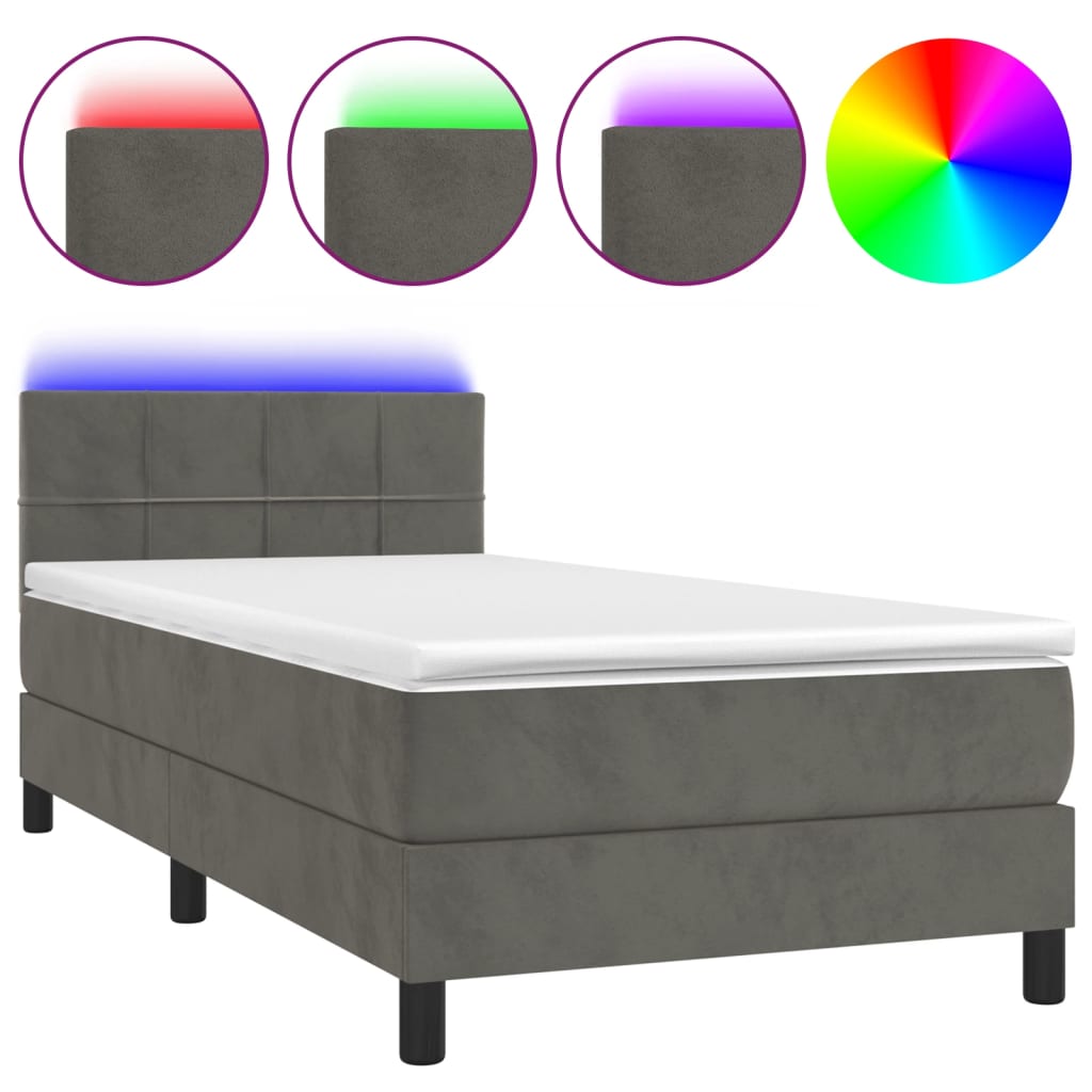 Box Spring Bed With Mattress&Led 100X200Cm Velvet