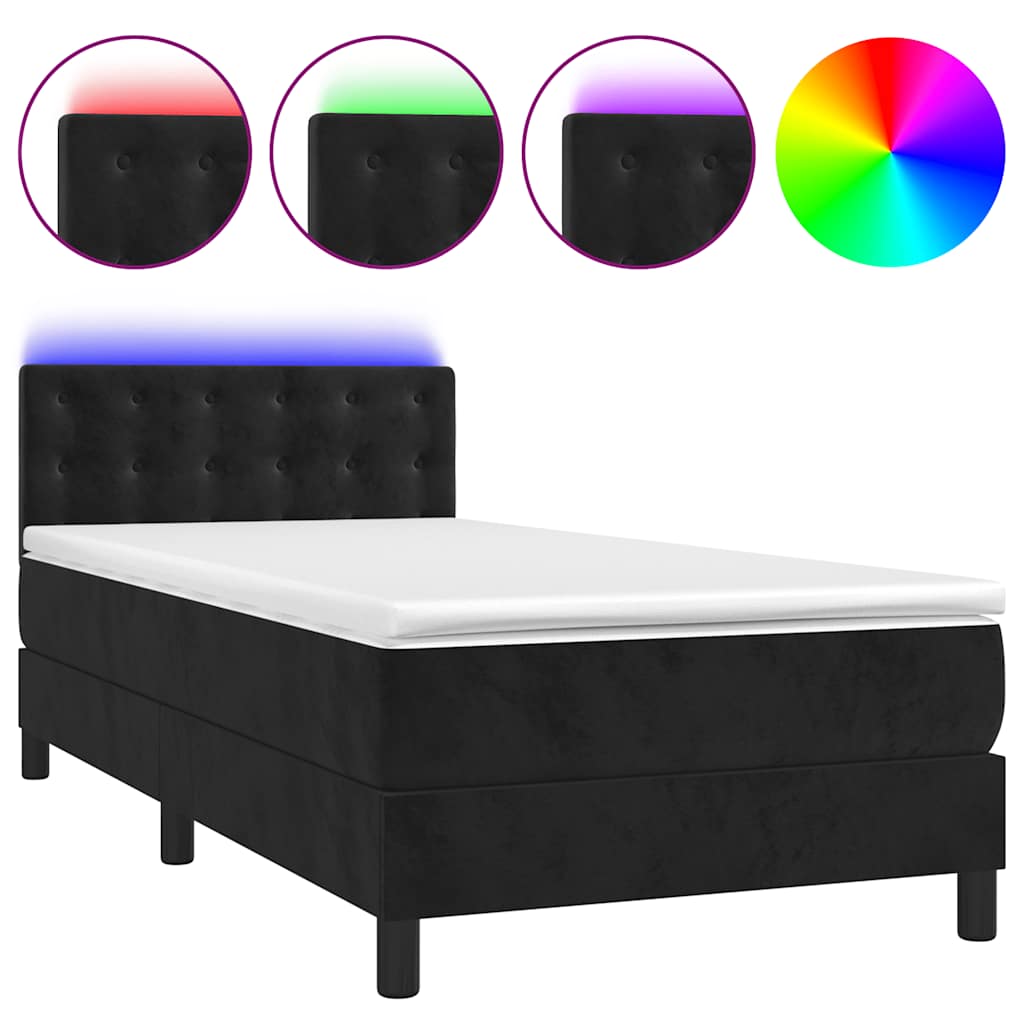 Box Spring Bed With Mattress&Led 100X200Cm Velvet