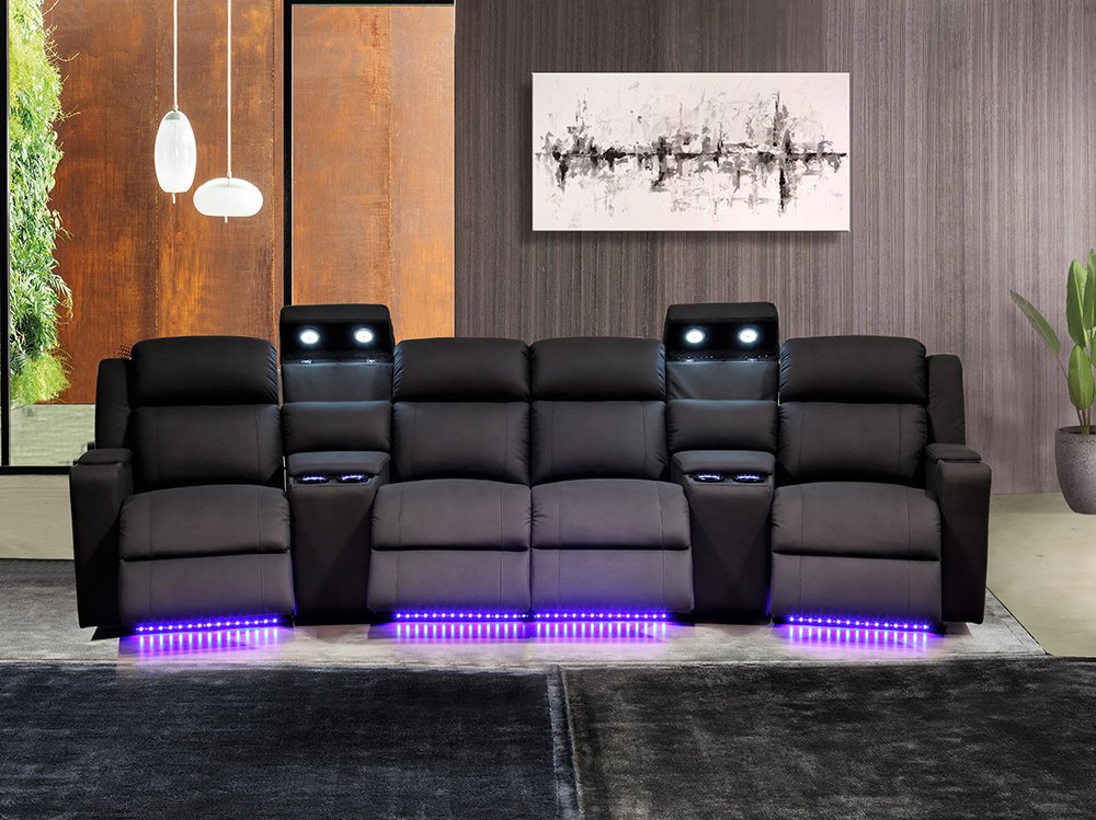 Academy 4 Seater Recliner Electric Home Theatre - Black