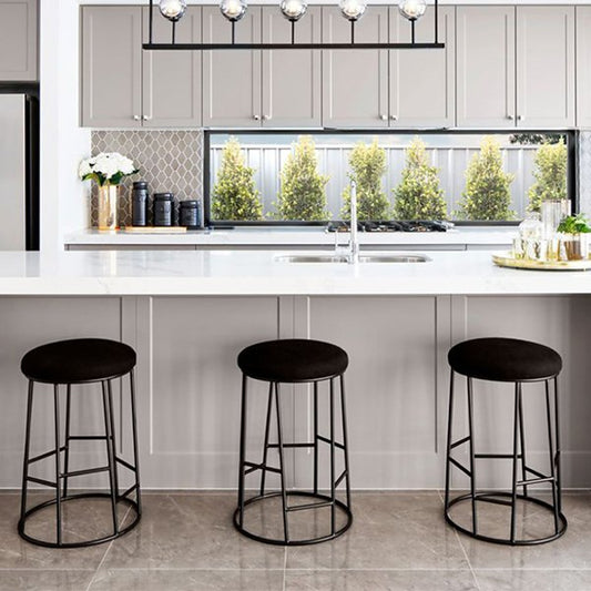 Aiden Black Steel Kitchen Stool - Black Linen