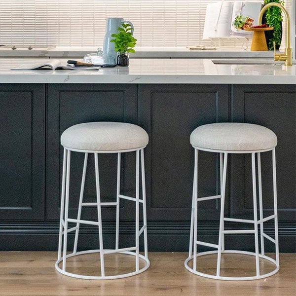 Aiden White Steel Kitchen Stool - Natural Linen